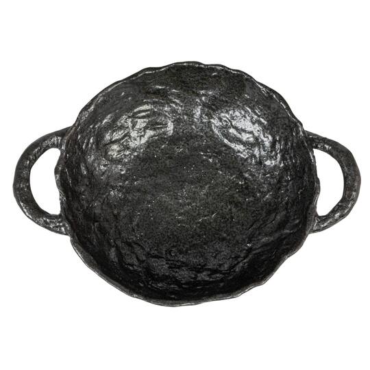 Hello Honey® 9.5" Black Stoneware Footed Plate with Handles & Reactive Glaze